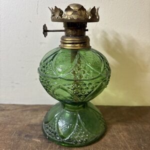 Vintage Green Glass  Hong Kong Oil Lamp Base Gold Fixtures